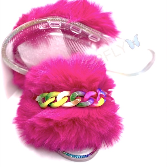 🎀NEW ARRIVAL🎀 Hot Pink w/chain Jelly Slides - Picture 4 of 5